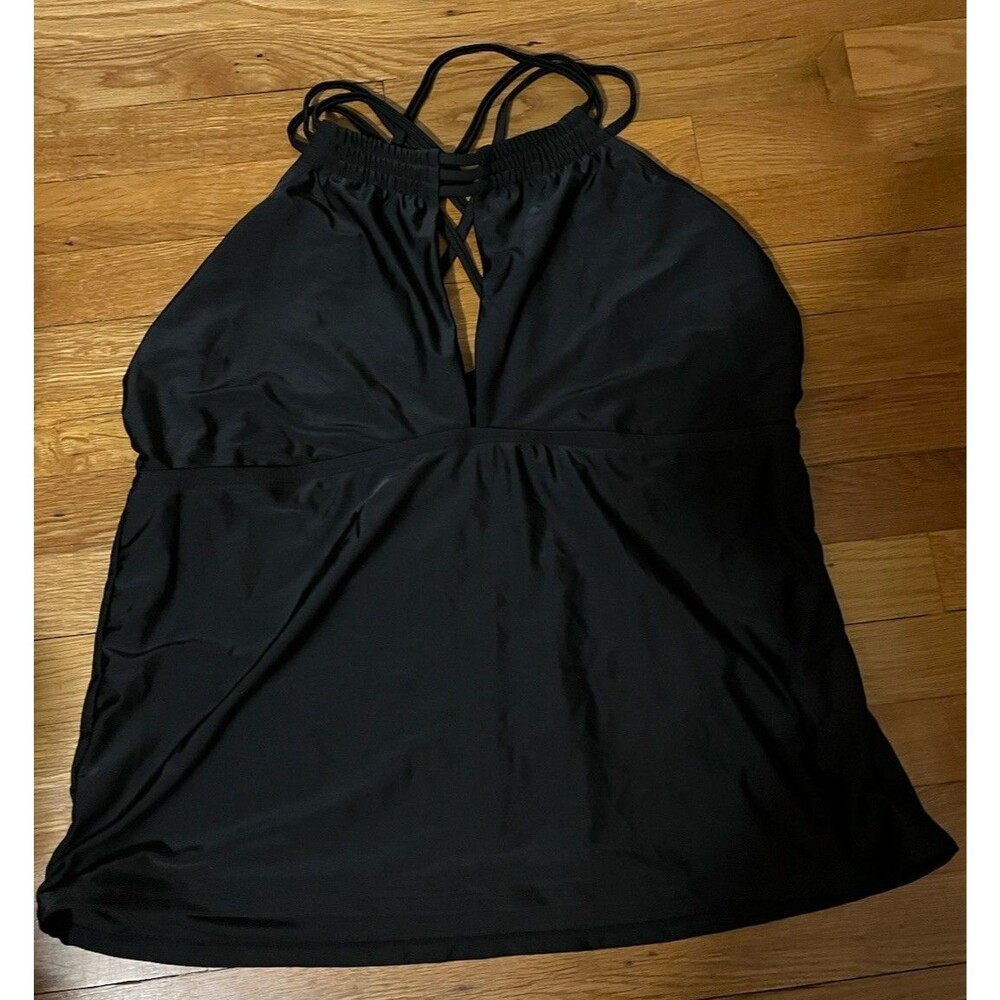 Time and Tru One Piece Swimsuit Black Strappy Solid 2X (20W-22W) Poly/Span
